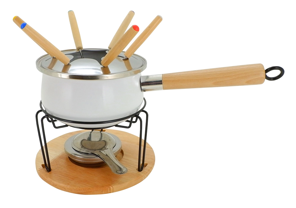 conjunto para fondue mimo style com cabo e base de madeira